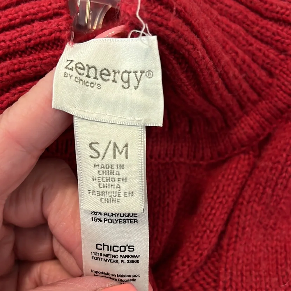 Zenergy ( by Chicos) red sweater poncho in S/M. High collar. Machine washable. - Picture 4 of 5